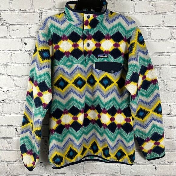 Patagonia Synchilla T-Snap Pullover Timber Twist Aztec Print Lightweight Navy S - Picture 1 of 7